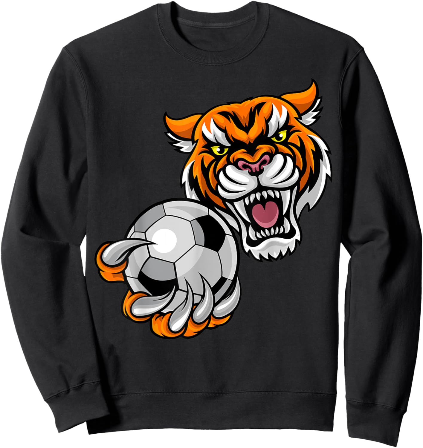 Tiger Sports Team Mascot Holding Soccer Football Ball Sweatshirt - Sweatshirt | Black