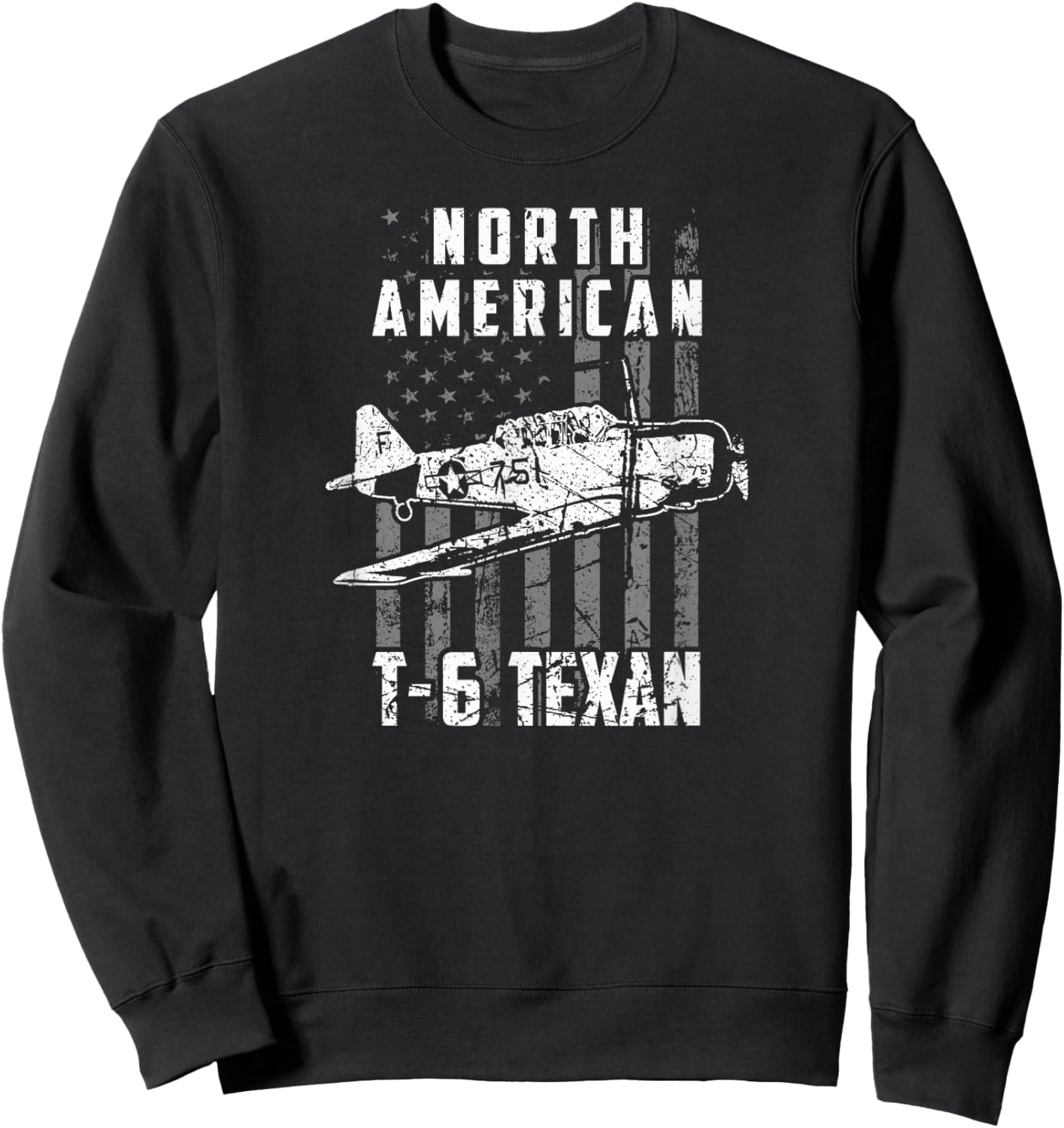 North American T-6 Texan Warbird US Flag Vintage Aircraft Sweatshirt - Sweatshirt | Black