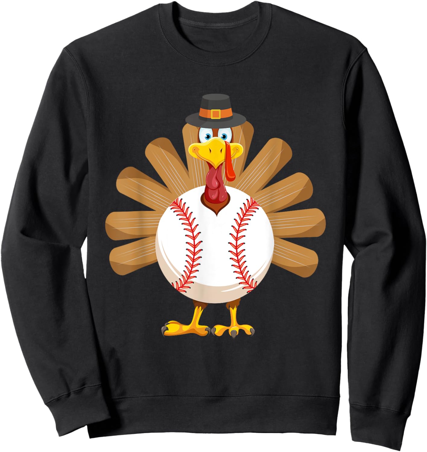 Baseball Turkey Thanksgiving Shirt for Boys Toddlers Kid Mom Sweatshirt - Sweatshirt | Black