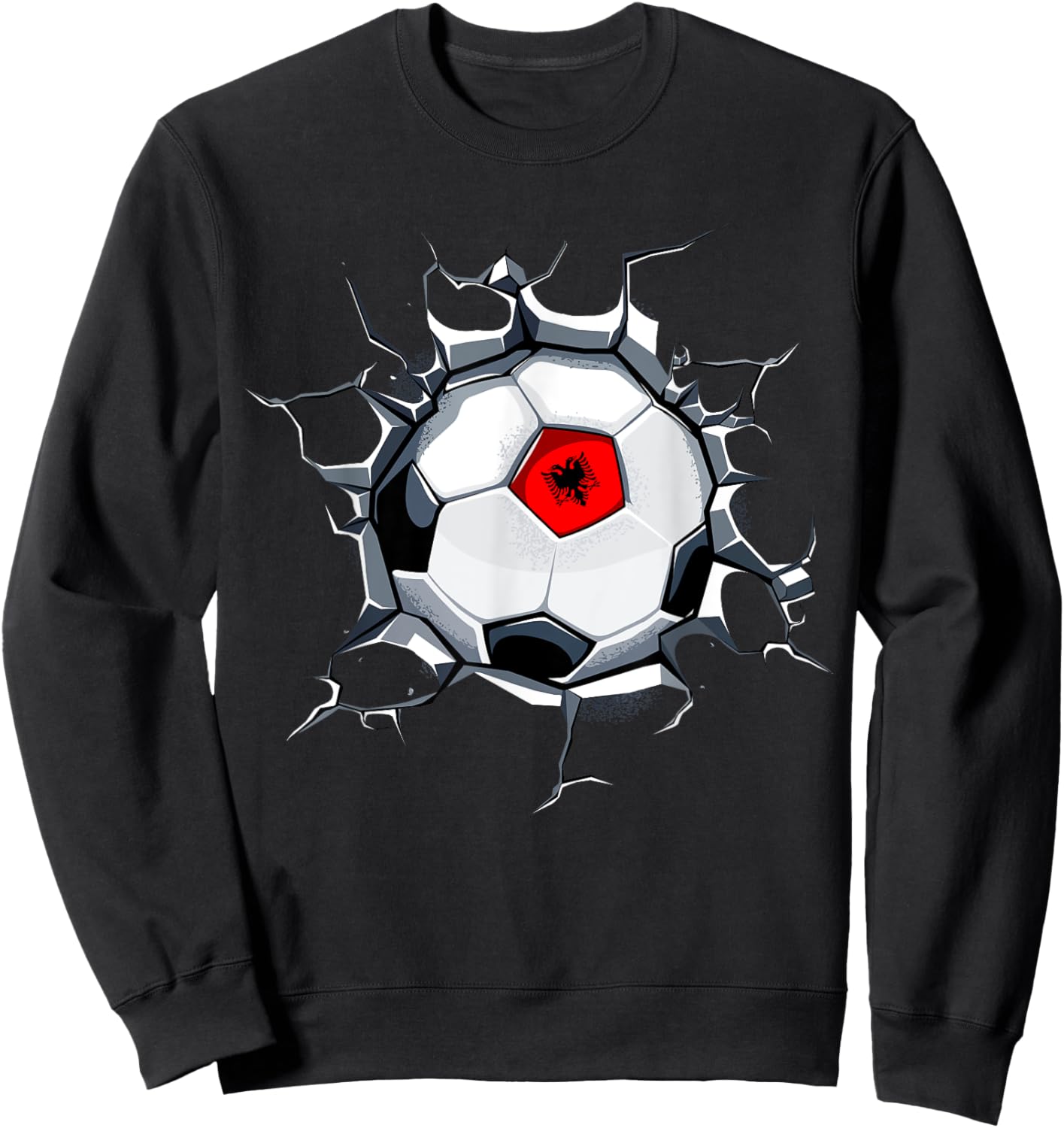 Albania Soccer Fans Jersey Albanian Football Cracked Wall Sweatshirt - Sweatshirt | Black