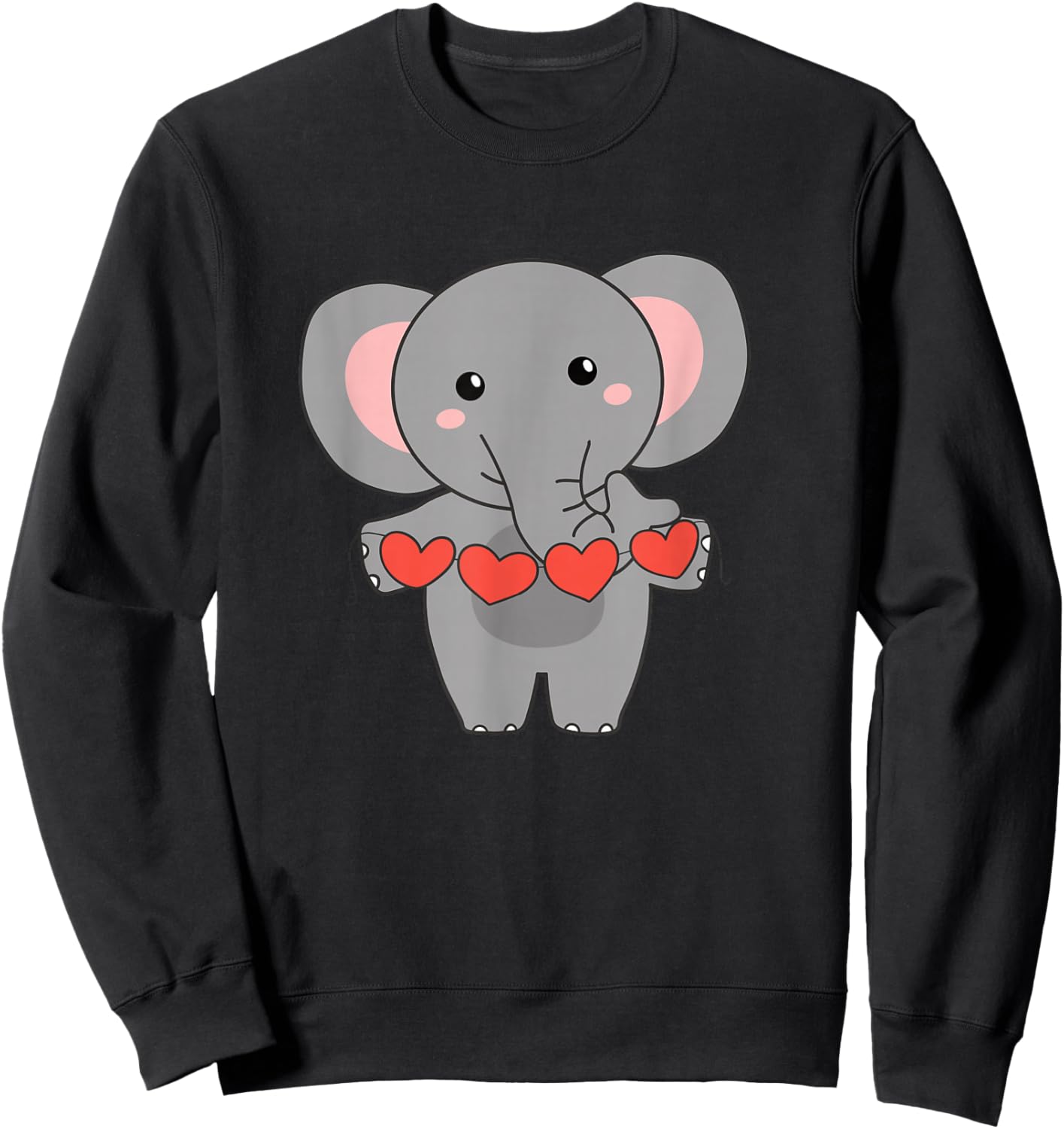 Elephant For Valentine Cute Animals With Heart Sweatshirt - Sweatshirt | Black
