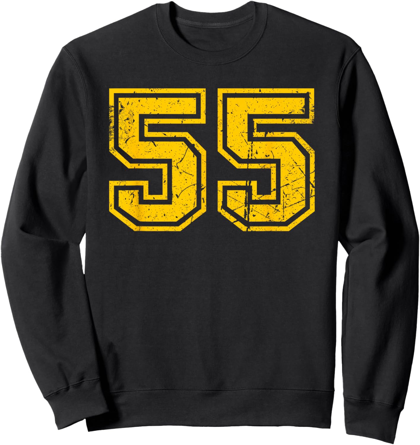 Vintage Number #55 Sports Team Yellow Number Sweatshirt - Sweatshirt | Black