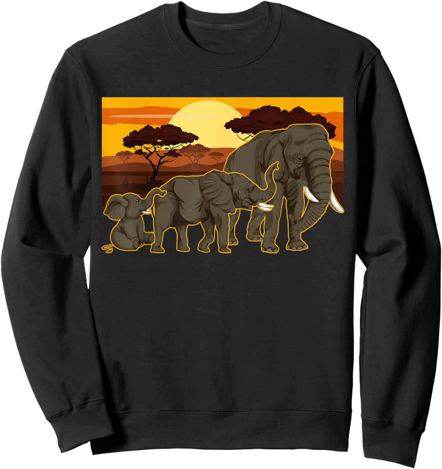 Sunset Elephant Family Africa Animal Safari Elephant Sweatshirt - Sweatshirt | Black