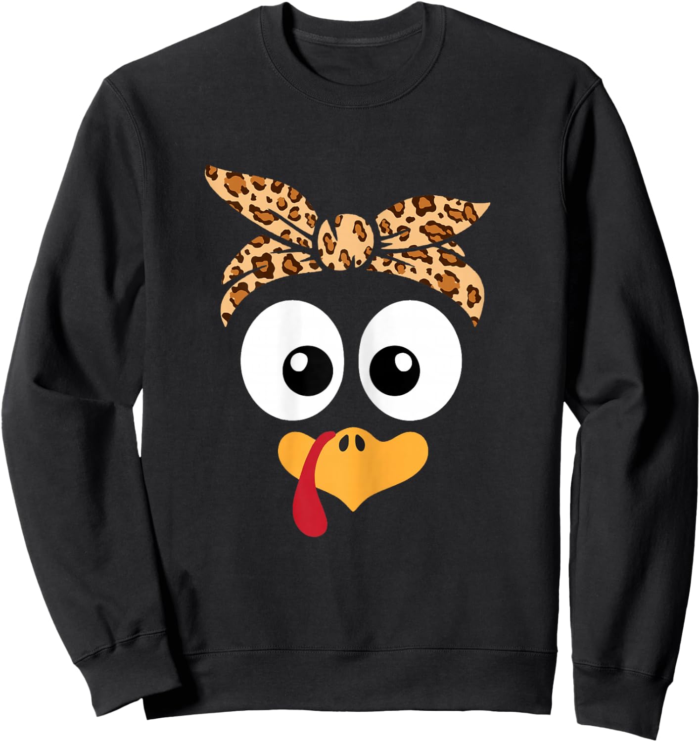 Turkey Face Leopard Headband Thanksgiving Pilgrim Sweatshirt - Sweatshirt | Black