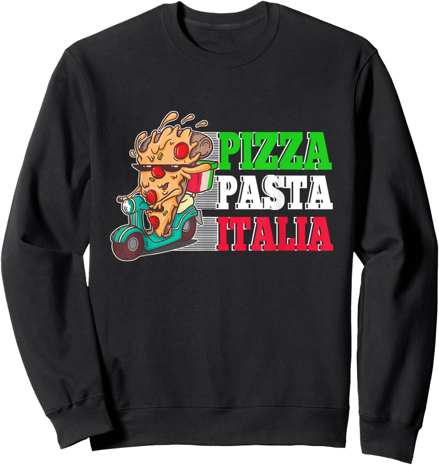Pizza Pasta Italia Pizza Piece on Italian Scooter Sweatshirt - Sweatshirt | Black