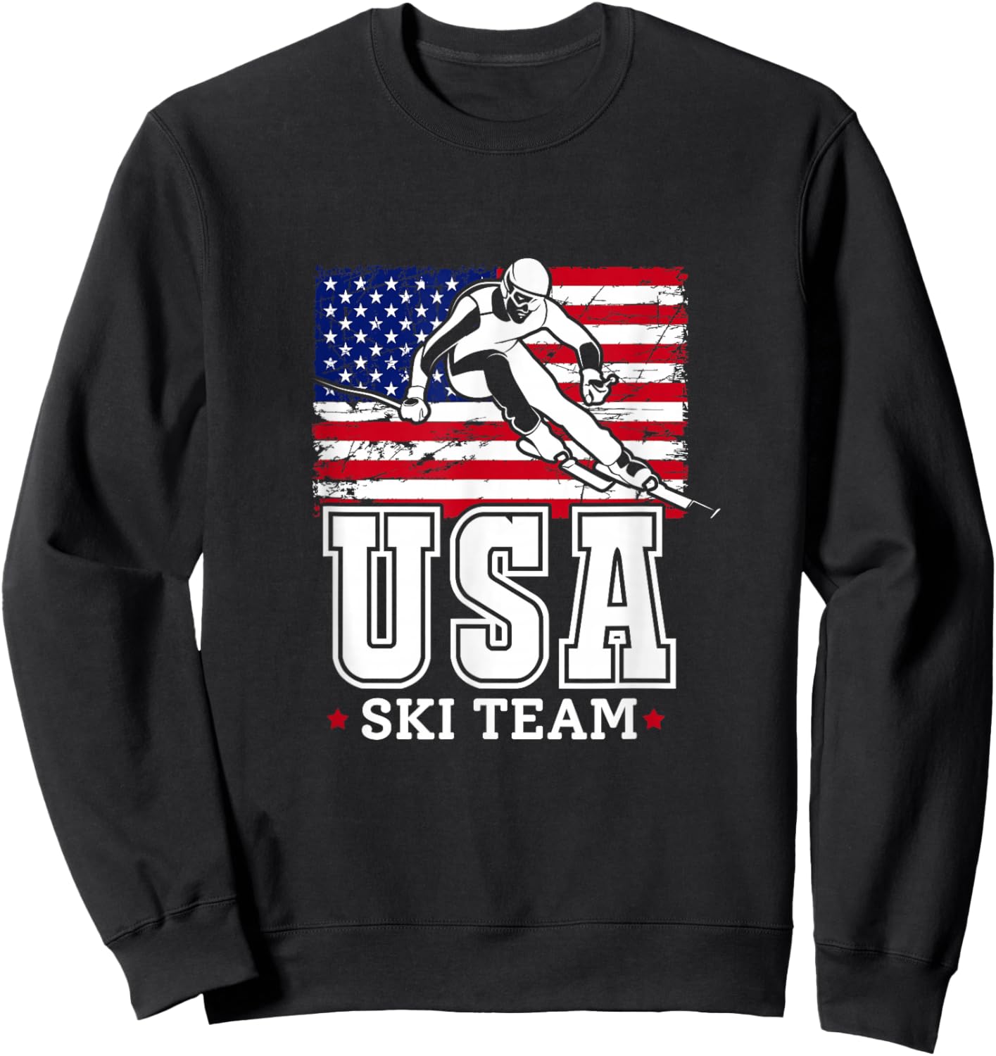 USA Ski Team American Flag Skiing Skier Sweatshirt - Sweatshirt | Black