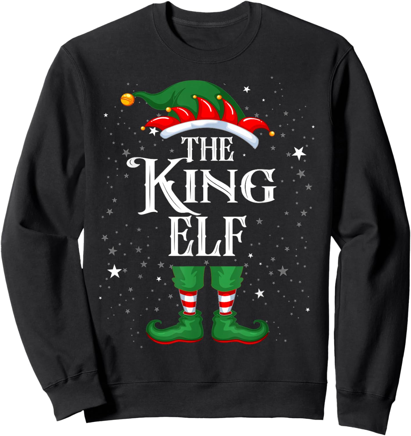Christmas Elf Matching Family Group Funny The King Elf Sweatshirt - Sweatshirt | Black