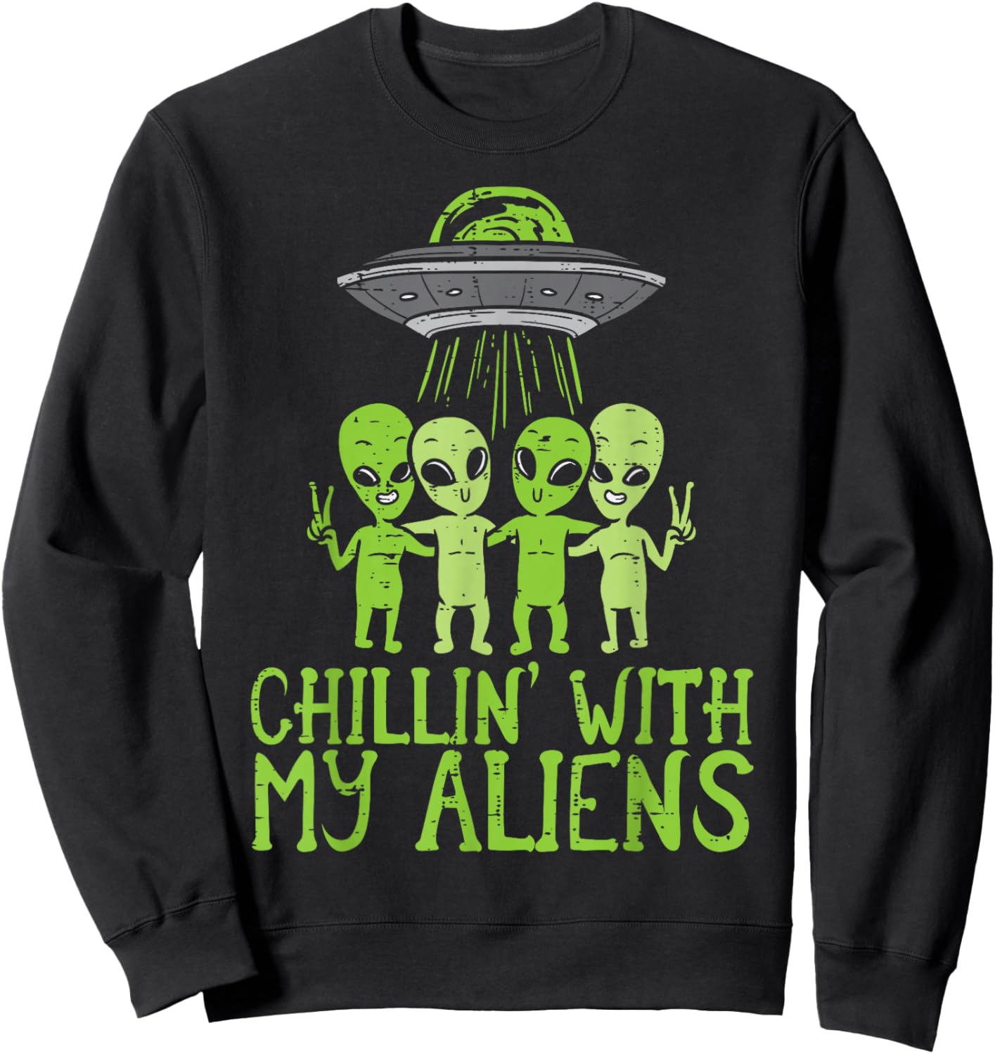 Chillin With My Aliens Group Toddler Boys Halloween Kids Sweatshirt - Sweatshirt | Black