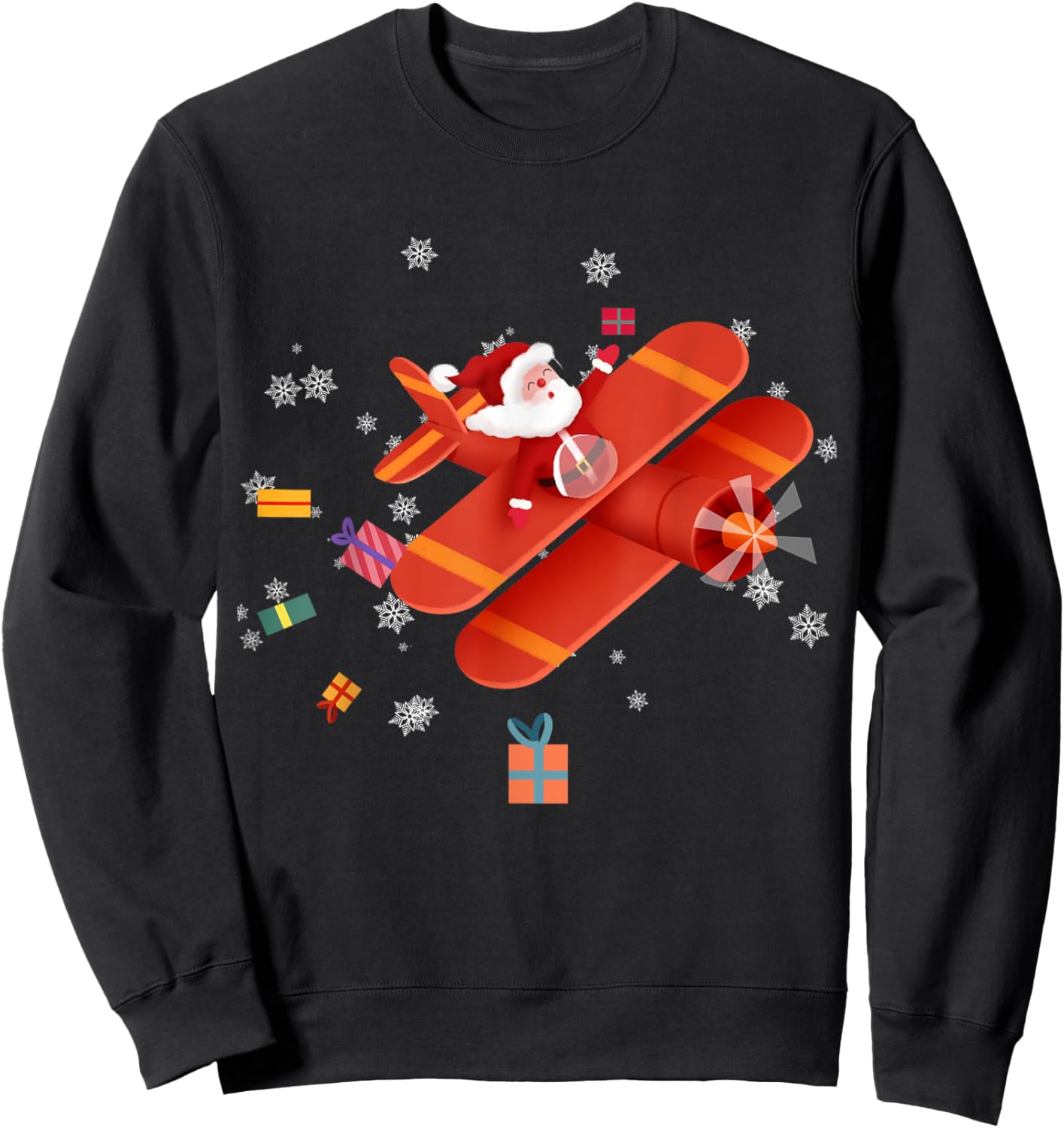 Santa Claus Pilot Flying Airplane Merry Christmas Boy Kids Sweatshirt - Sweatshirt | Black