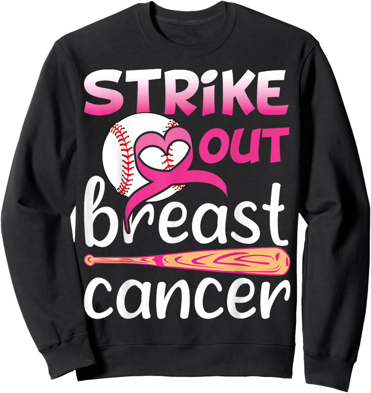 Strike Out Breast Cancer Awareness Baseball Softball Fighter Sweatshirt - Sweatshirt | Black