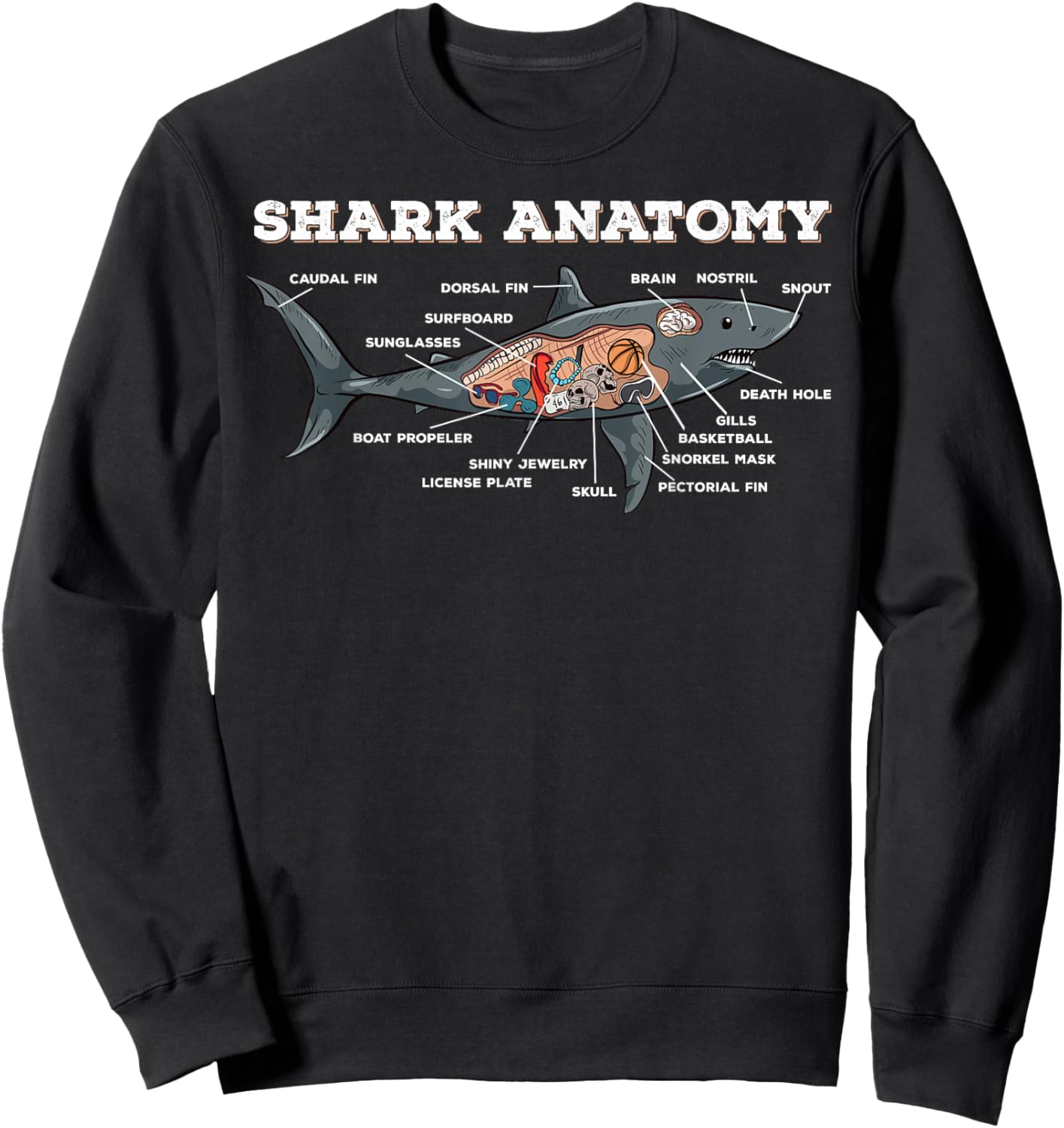 Anatomy Of A Great White Shark Funny Shark Lover Sweatshirt - Sweatshirt | Black