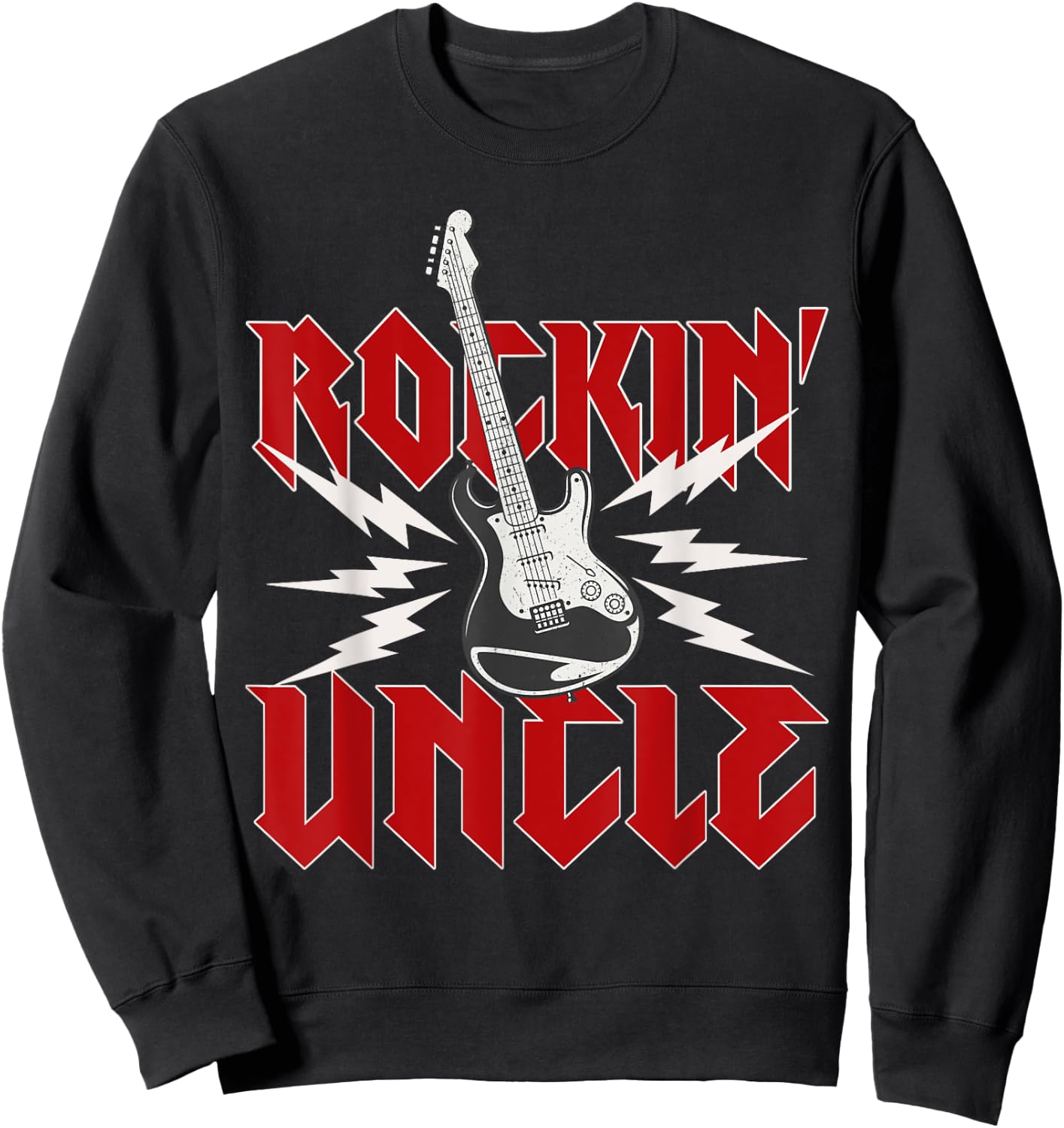 Uncle Rockin One Birthday Family Matching Rock Guitar Sweatshirt - Sweatshirt | Black