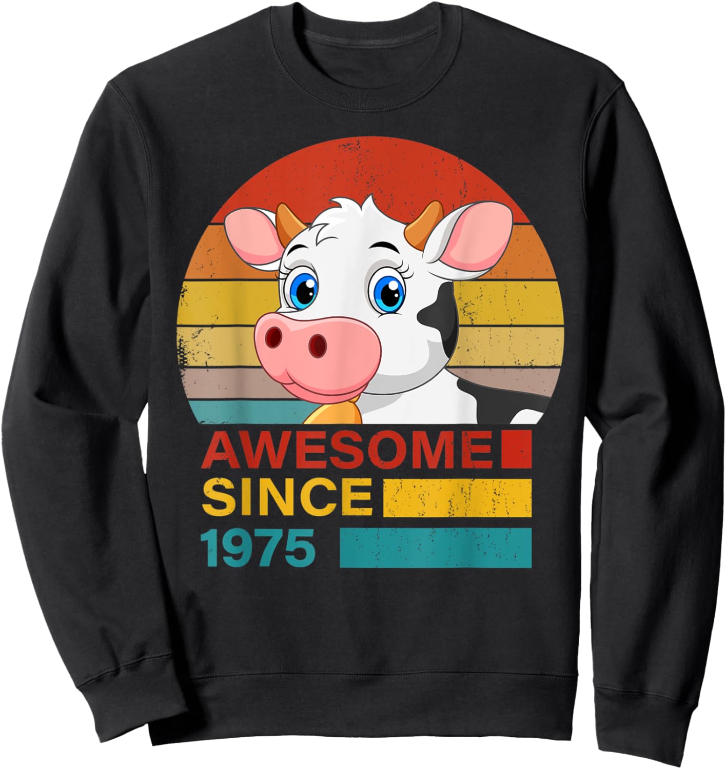 Cow 1975 Birthday Funny Vintage Cow Retro Sunset Farming Sweatshirt - Sweatshirt | Black