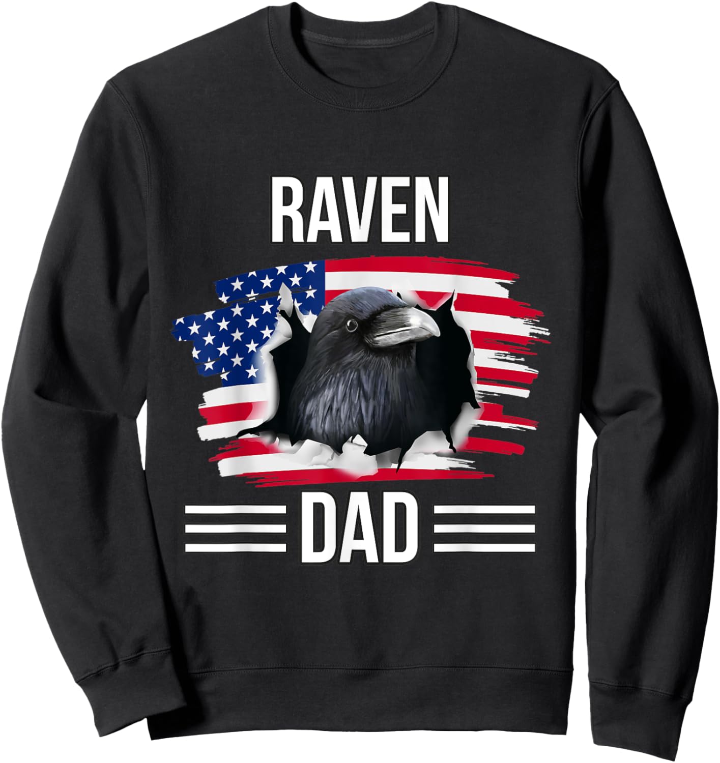 Bird US Flag 4th Of July Father's Day Raven Dad Sweatshirt - Sweatshirt | Black