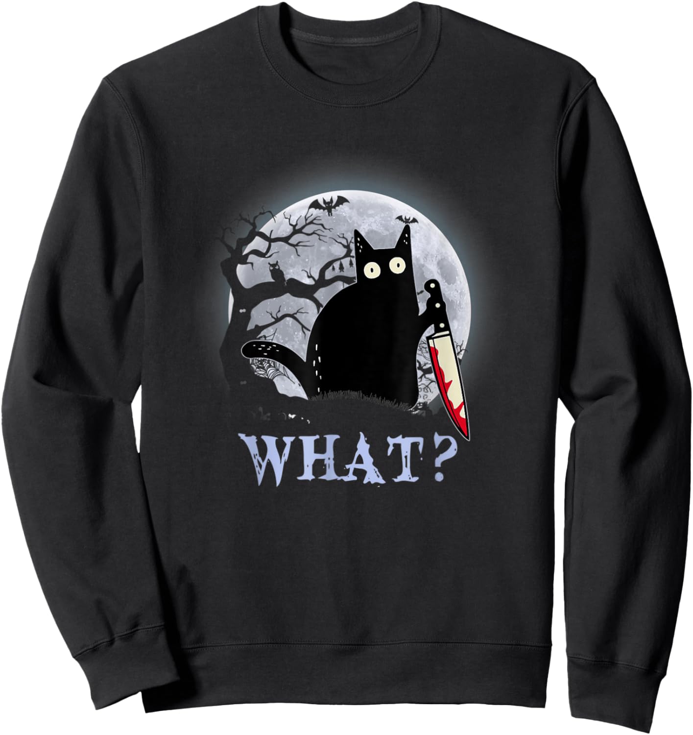 Halloween dark night morderous moon cat with knife Men Women Sweatshirt - Sweatshirt | Black