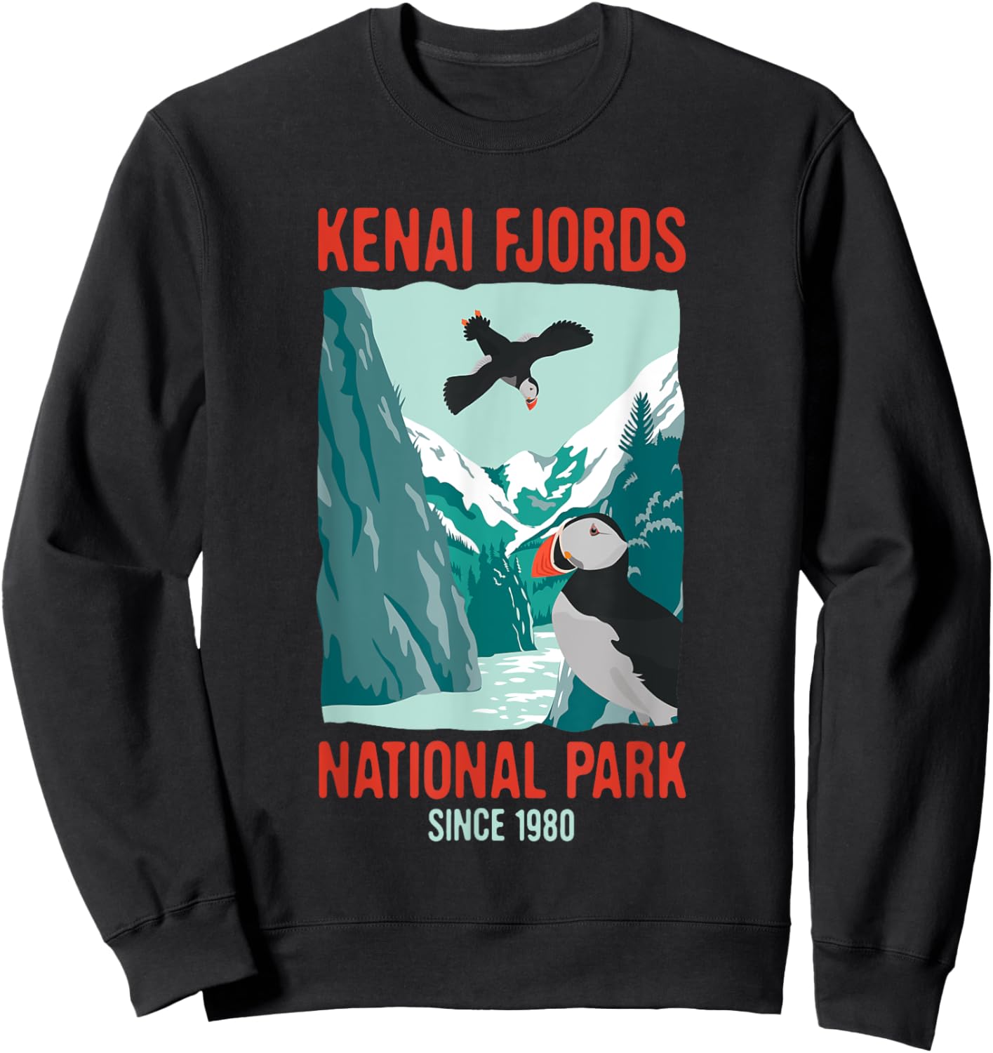 Kenai Fjords US National Park Puffin Bird Alaska Gift Sweatshirt - Sweatshirt | Black