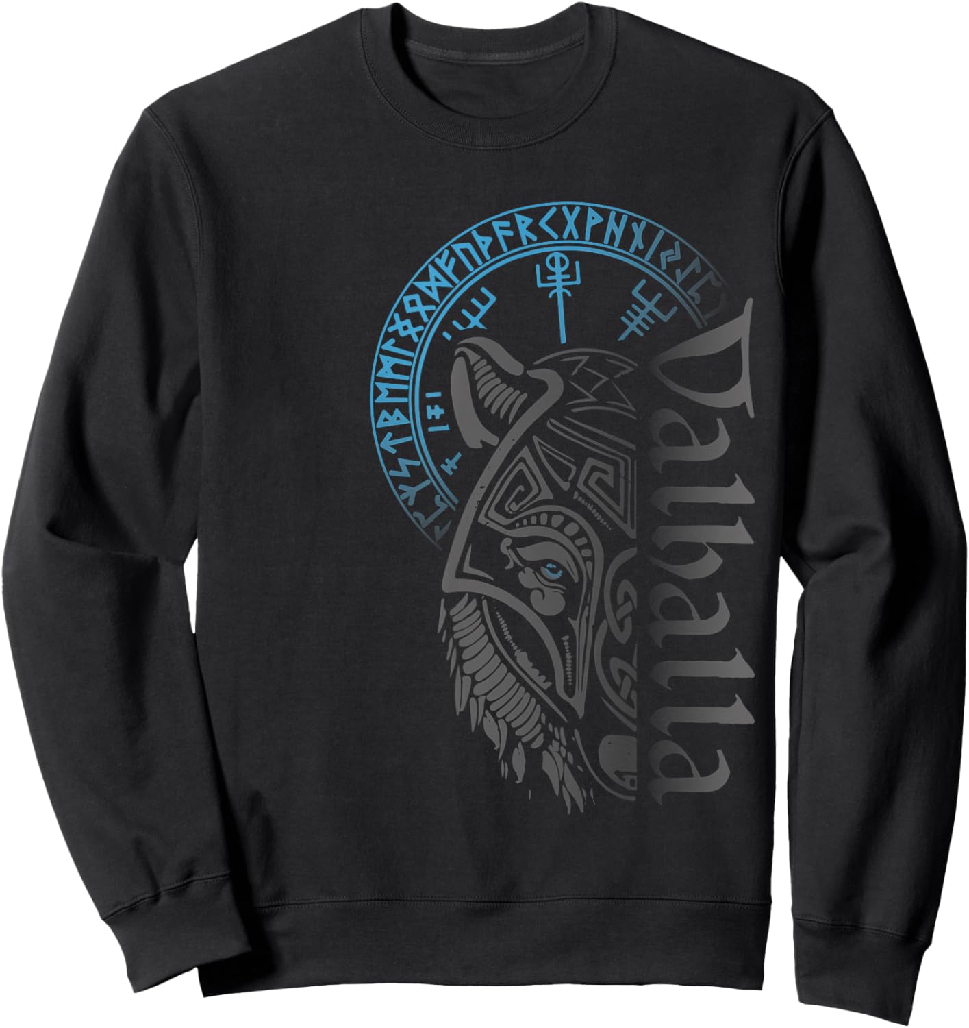 Walhalla Wolf Mask Odin Runes Nordic Compass Viking Sweatshirt - Sweatshirt | Black