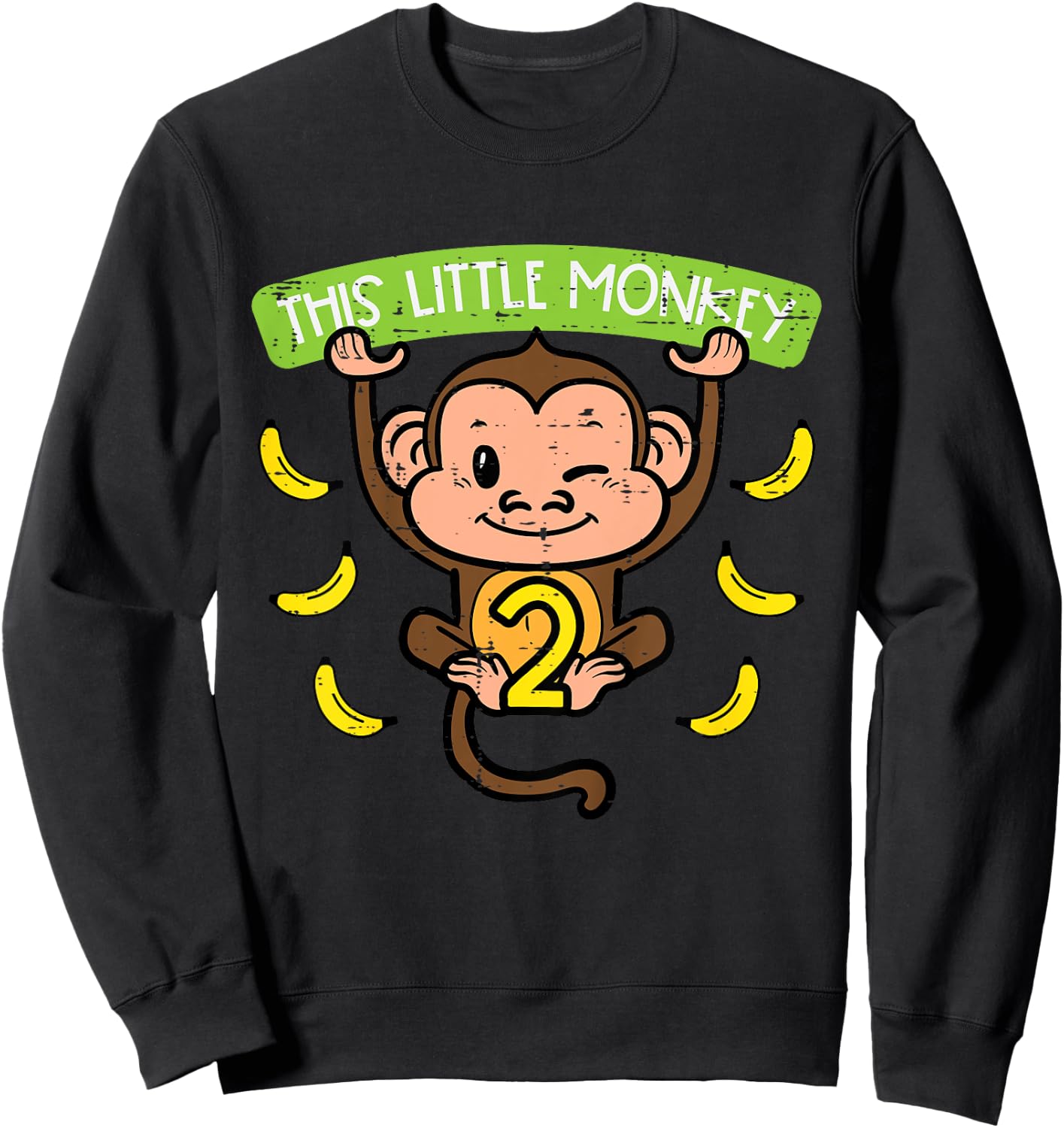 2nd Birthday This Little Monkey 2 Years Old Boys Girls Kids Sweatshirt - Sweatshirt | Black