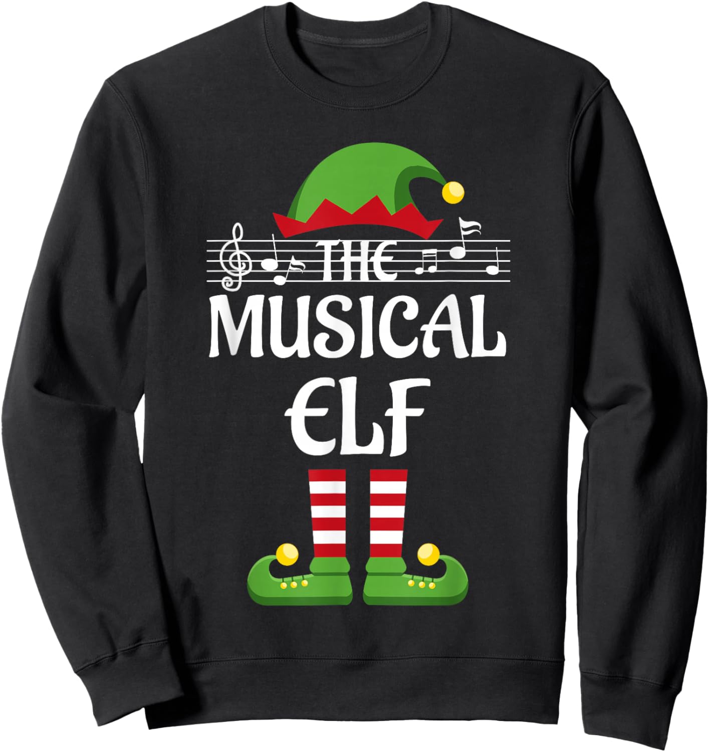 Musical Elf Family Matching Group Christmas Music Sweatshirt - Sweatshirt | Black