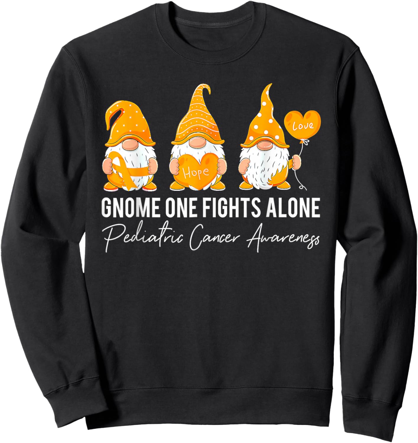 Gnome Fights Pediatric Cancer Awareness Yellow Ribbon Sweatshirt - Sweatshirt | Black
