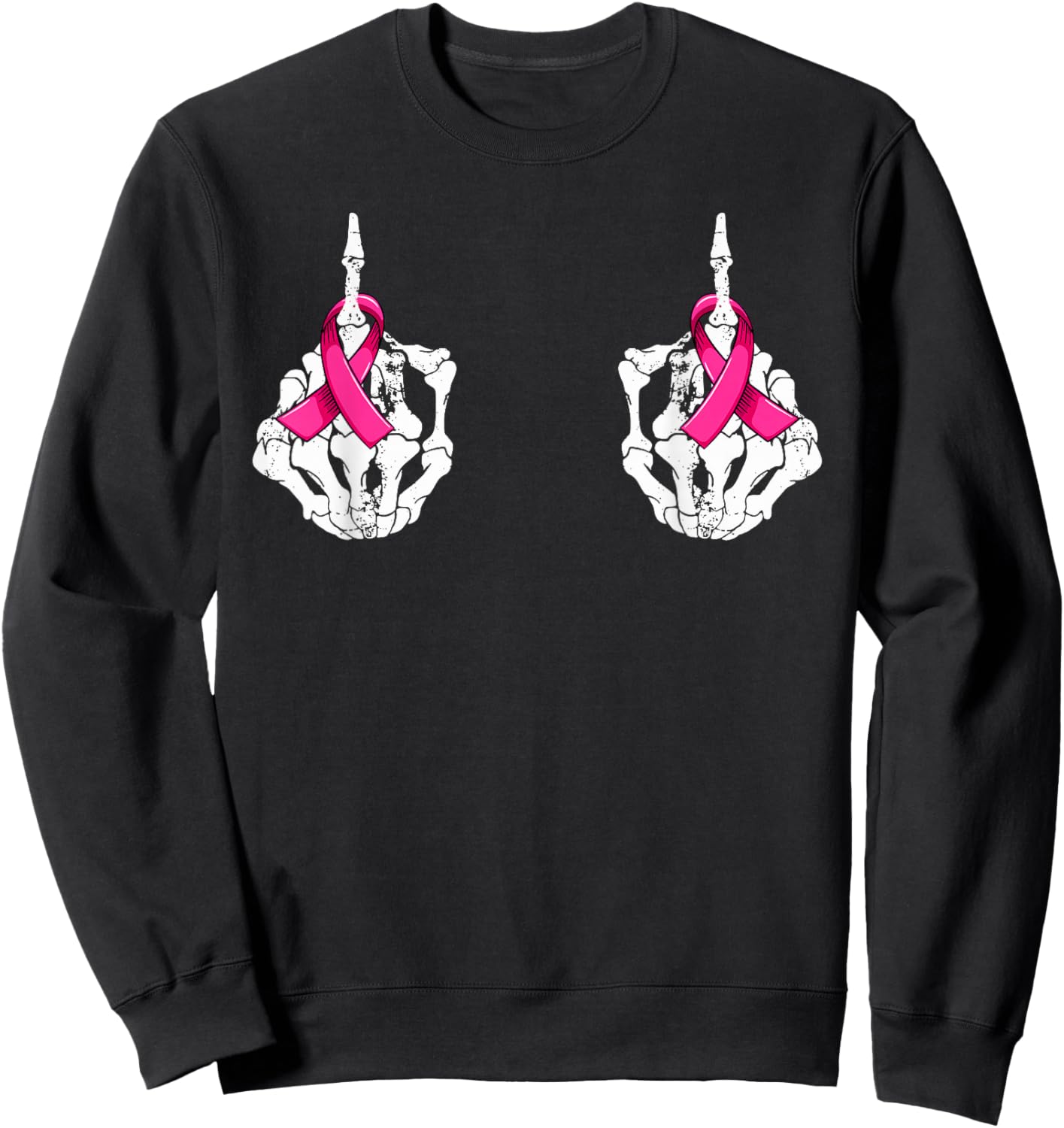 Fuck Cancer Skeleton Hand Pink Ribbon Breast Cancer Sweatshirt - Sweatshirt | Black