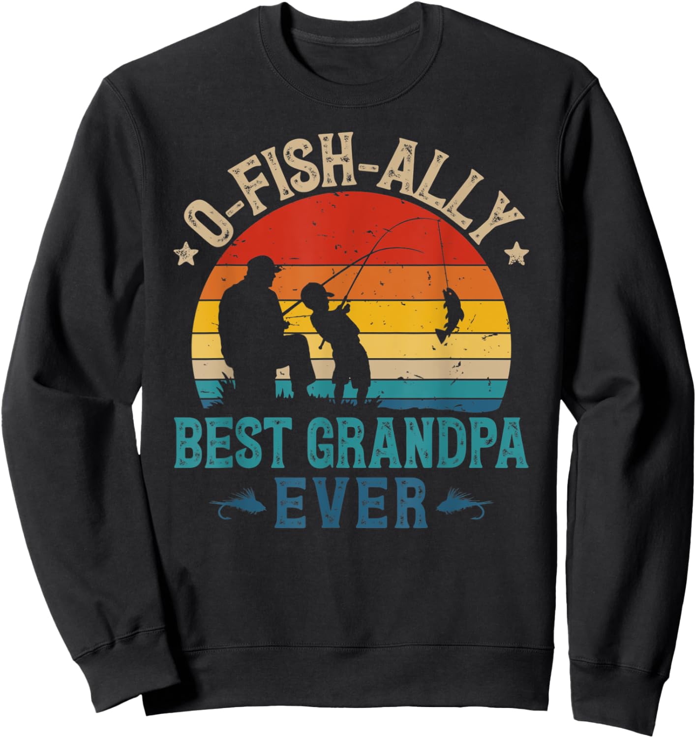 Vintage Fishing Best Grandpa Ever Ofishally Sunset Fisherman Sweatshirt - Sweatshirt | Black