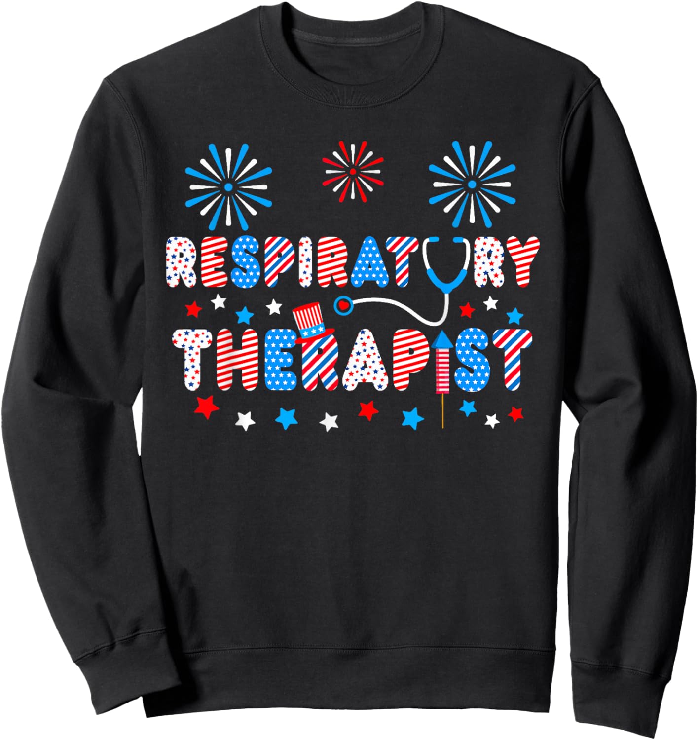 LOVE 4th Of July Stethoscope Respiratory Therapist RT Men Sweatshirt - Sweatshirt | Black