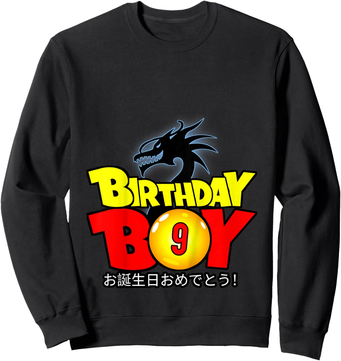 Kids 9 Year Old 9th Dragon Anime Style Birthday Gift Boys Sweatshirt - Sweatshirt | Black