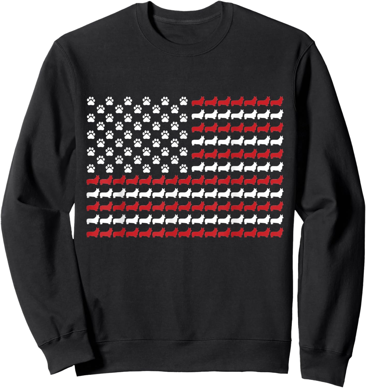 Corgi 4th of July Dog Paw Print American Flag Sweatshirt - Sweatshirt | Black