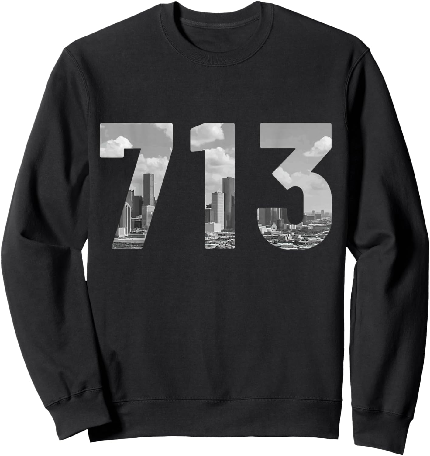 Houston 713 Area Code Skyline Texas Pride Vintage Sweatshirt - Sweatshirt | Black