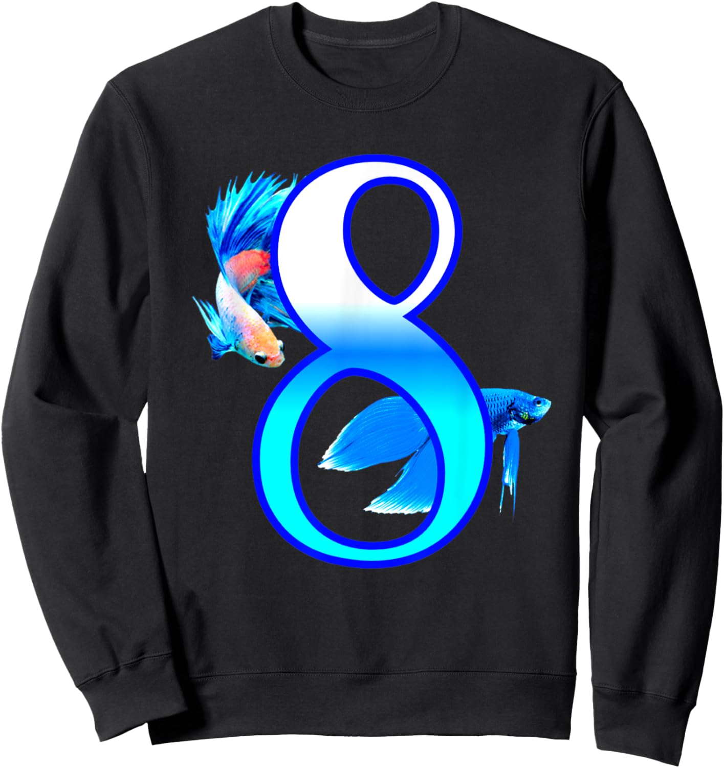 Kids Age 8 Birthday Betta Fish Aquarium Fish Boys Girls Fish Sweatshirt - Sweatshirt | Black