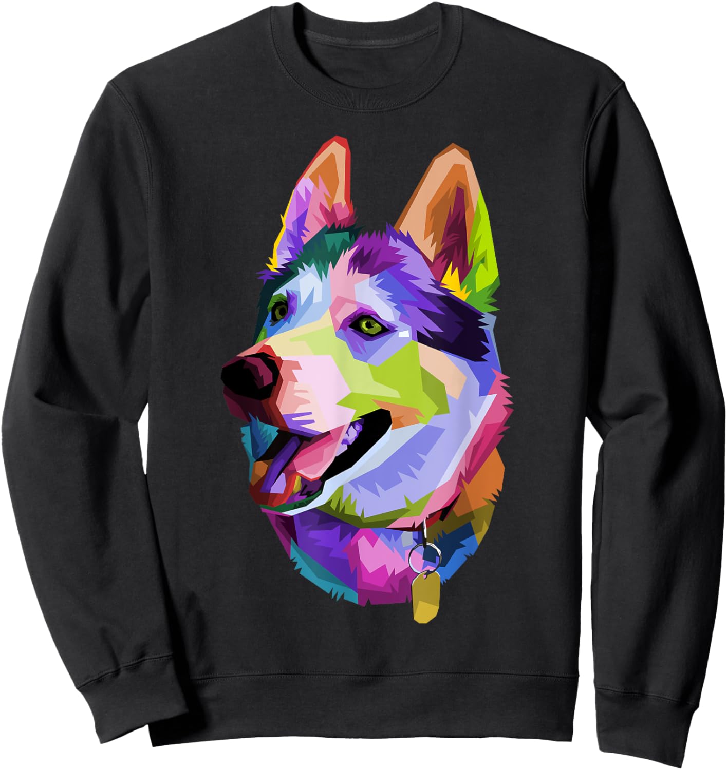Huskie Colorful Pop Art Portrait For Dog Owners Chukcha Sibe Men Women Girls Kids Sweatshirt - Sweatshirt | Black