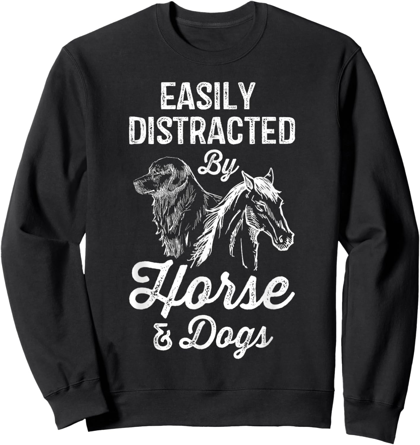 Easily Distracted By Horses and Dogs Gifts Girls Sweatshirt - Sweatshirt | Black