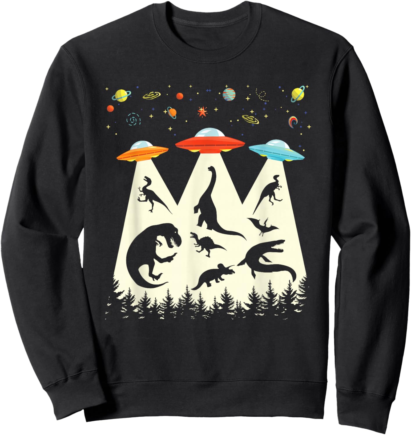 Funny Dinosaur UFO Lover Retro Vintage Alien Abduction Sweatshirt - Sweatshirt | Black