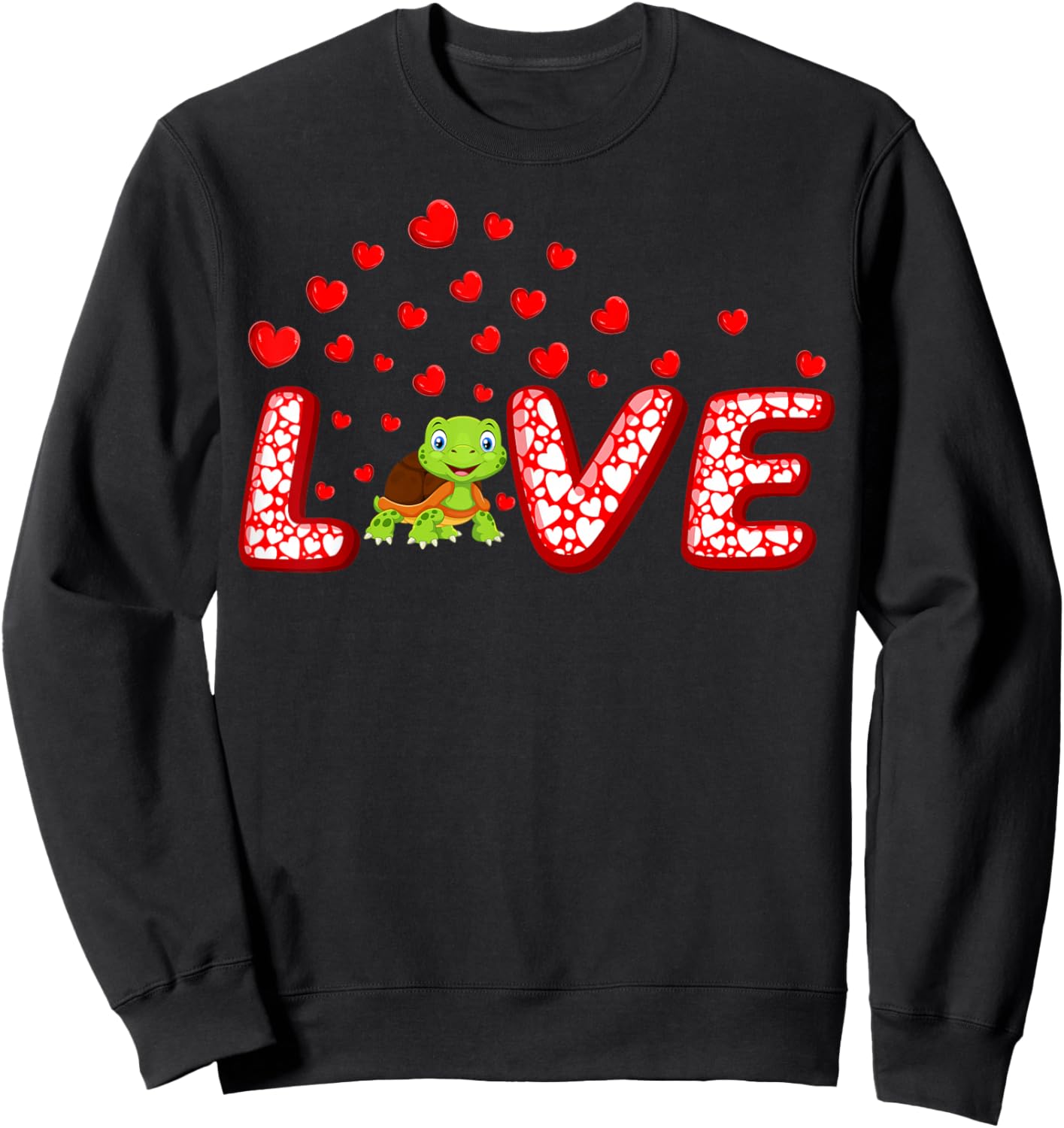 Turtle Lover Funny Hearts Love Turtle Valentine's Day Sweatshirt - Sweatshirt | Black