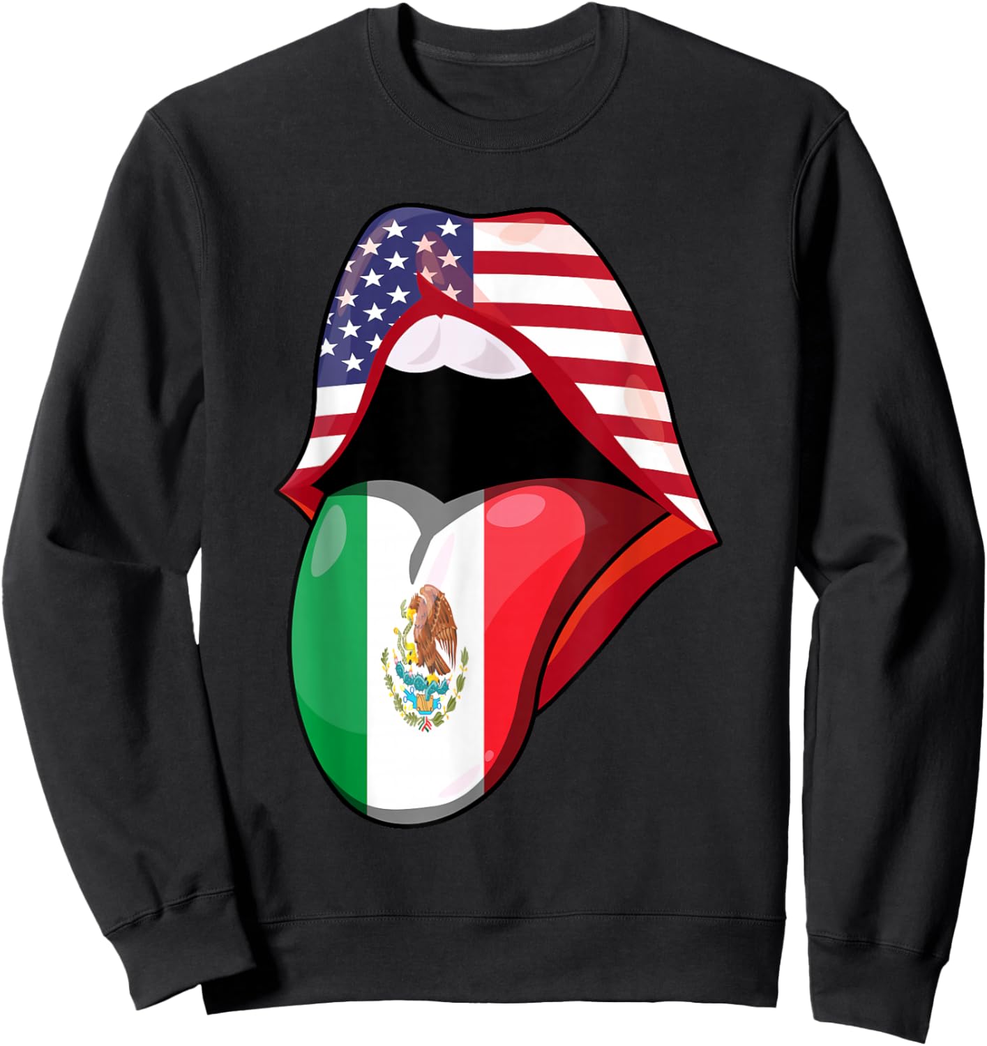 Mexican Women Roots American Grown Lips Flag USA Mexico Sweatshirt - Sweatshirt | Black
