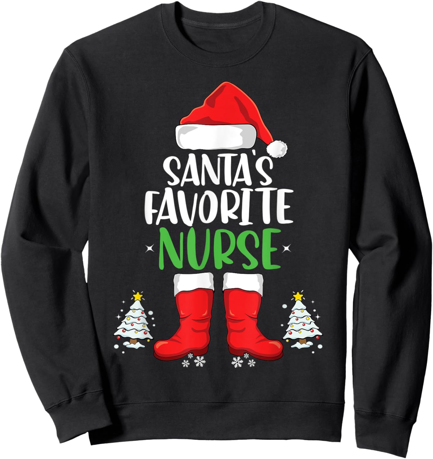 Santa's Favorite Nurse Family Matching Christmas Party RN Sweatshirt - Sweatshirt | Black