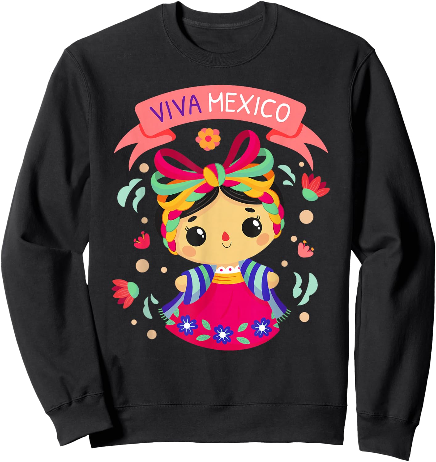 Viva Mexico Shirt Kids Girls Flores Mexican Independence Day Sweatshirt - Sweatshirt | Black