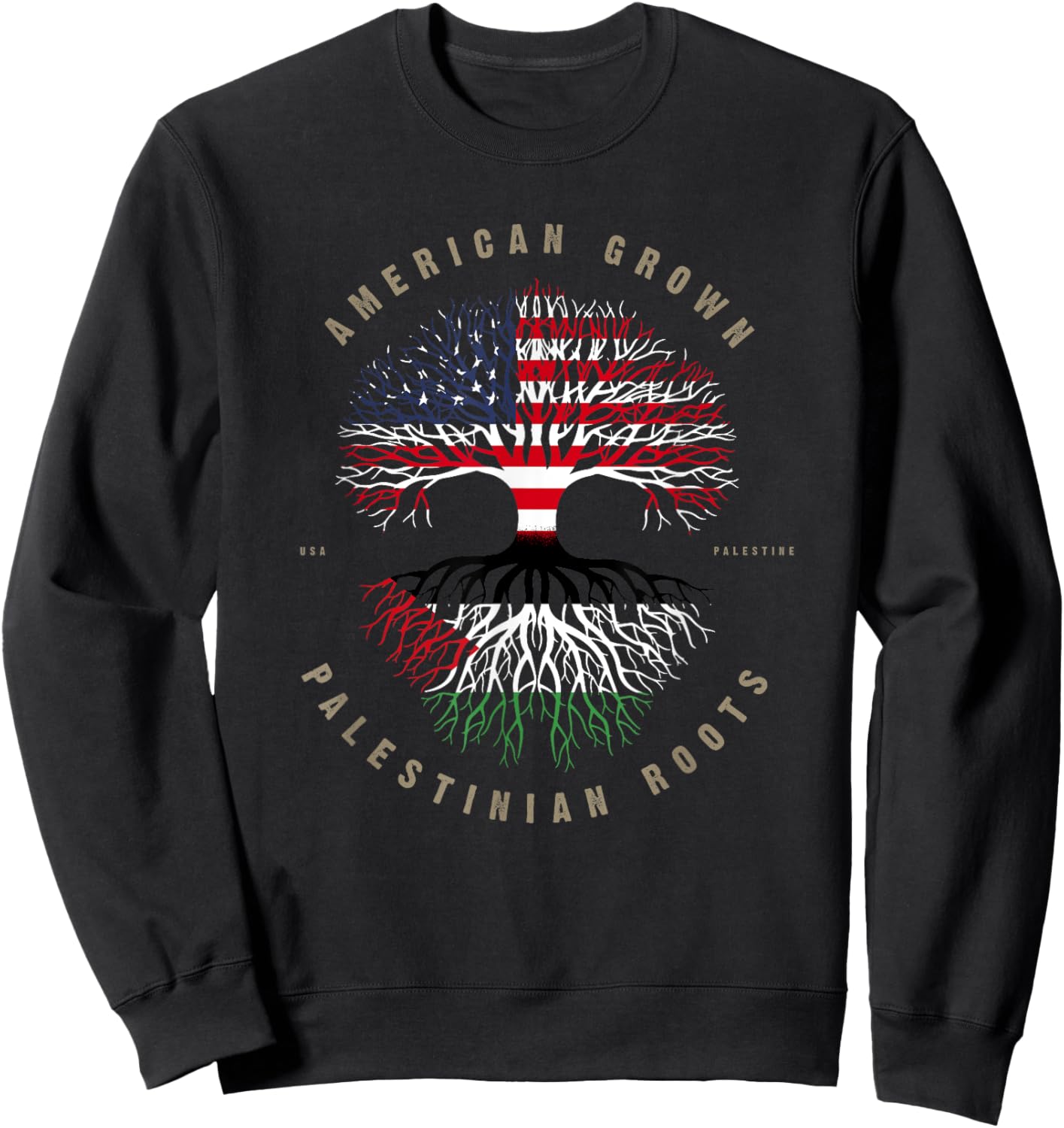 American Grown Palestinian Roots Palestine Flag Sweatshirt - Sweatshirt | Black
