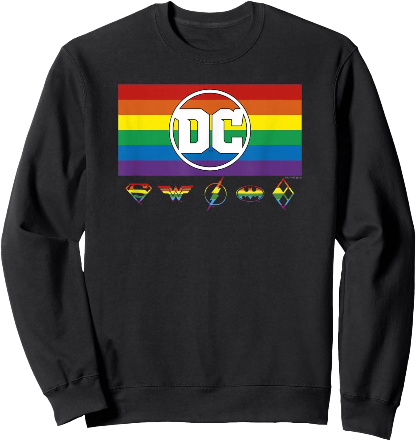 DC Comics Pride Justice League Rainbow Logo Lineup Sweatshirt - Sweatshirt | Black