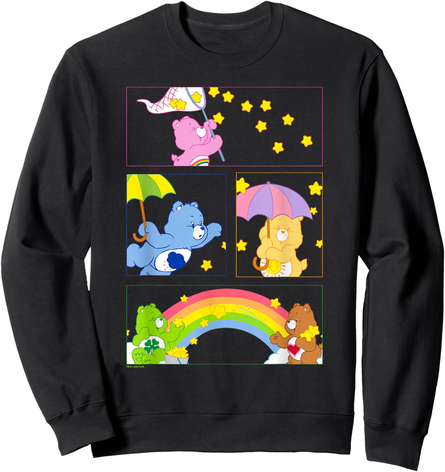 Care Bears Vintage Catching Stars Rainbow Group Panels Sweatshirt - Sweatshirt | Black