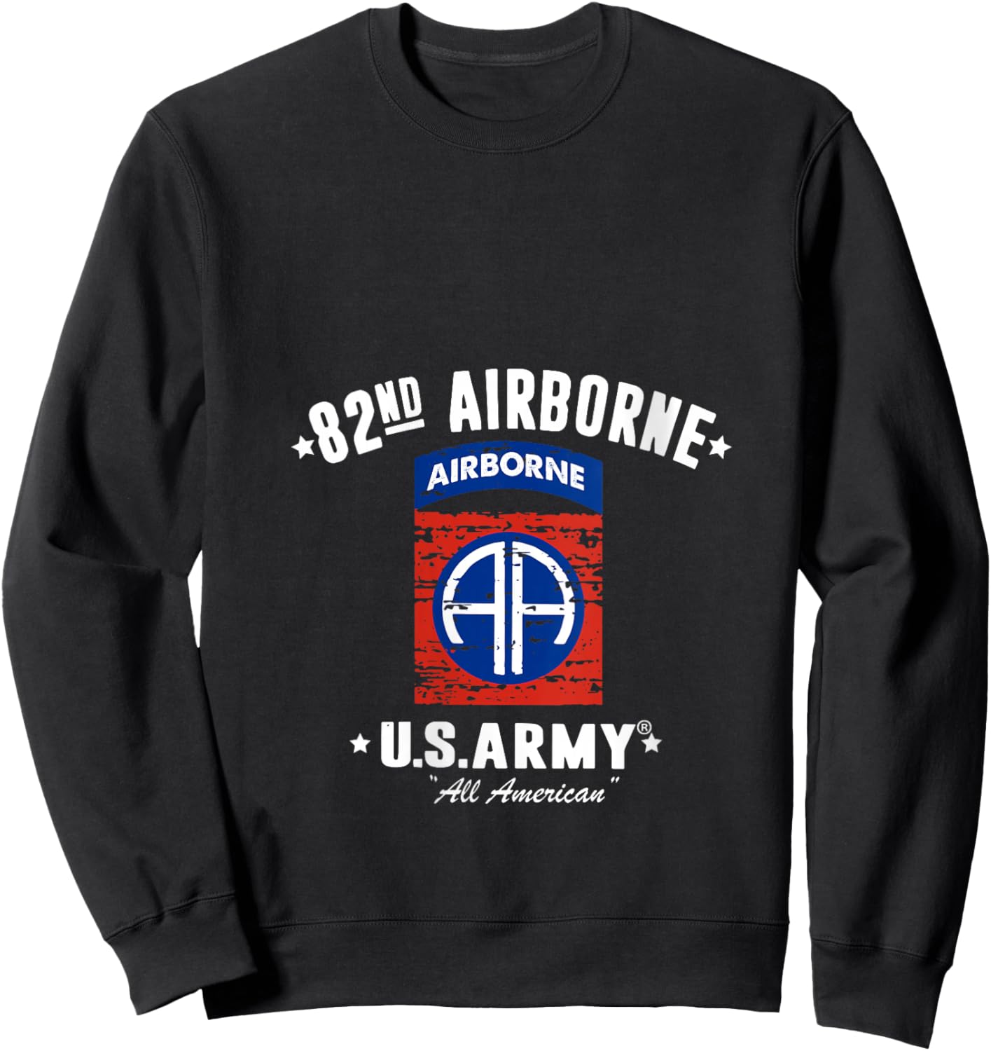 US Army 82nd AIRBORNE Division All American Vintage V-Neck Sweatshirt - Sweatshirt | Black