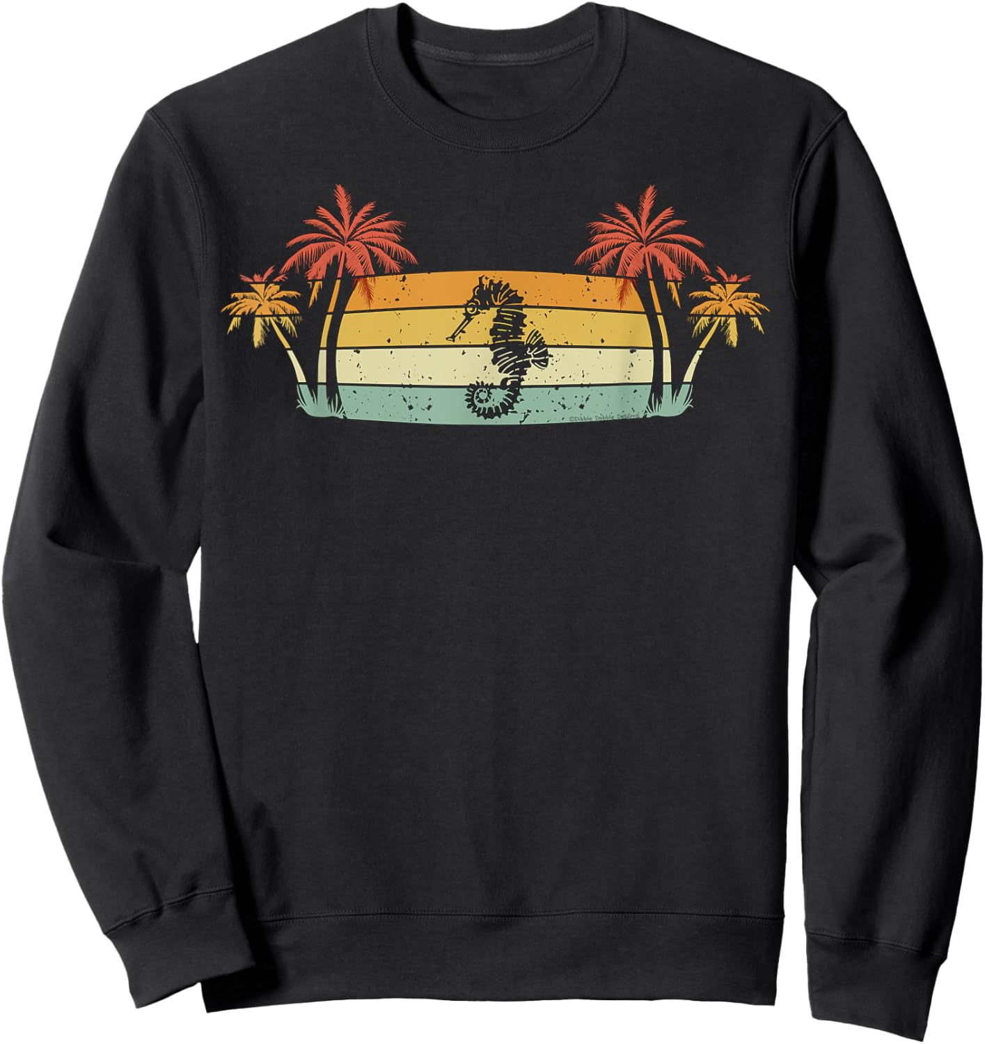 Tropical Palm Trees with Seahorse - Beach Vacation Women Kids Sweatshirt - Sweatshirt | Black