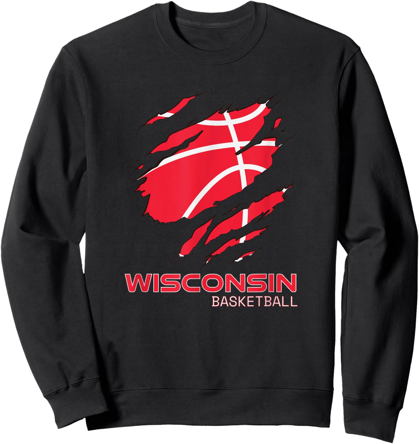 Distressed Basketball The Badger State Home Wisconsin Hoops Sweatshirt - Sweatshirt | Black