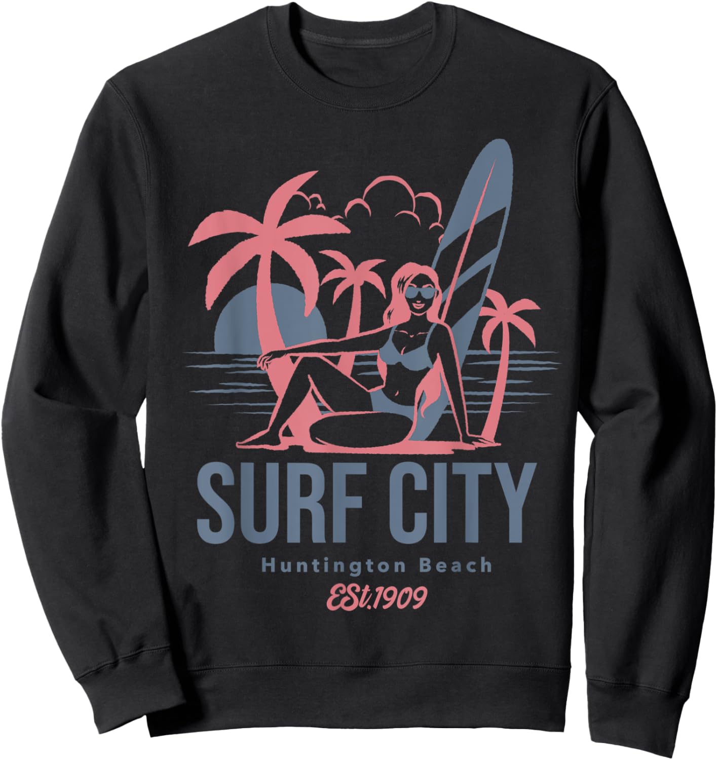 Retro Surf City Huntington Beach California Women Kids Sweatshirt - Sweatshirt | Black