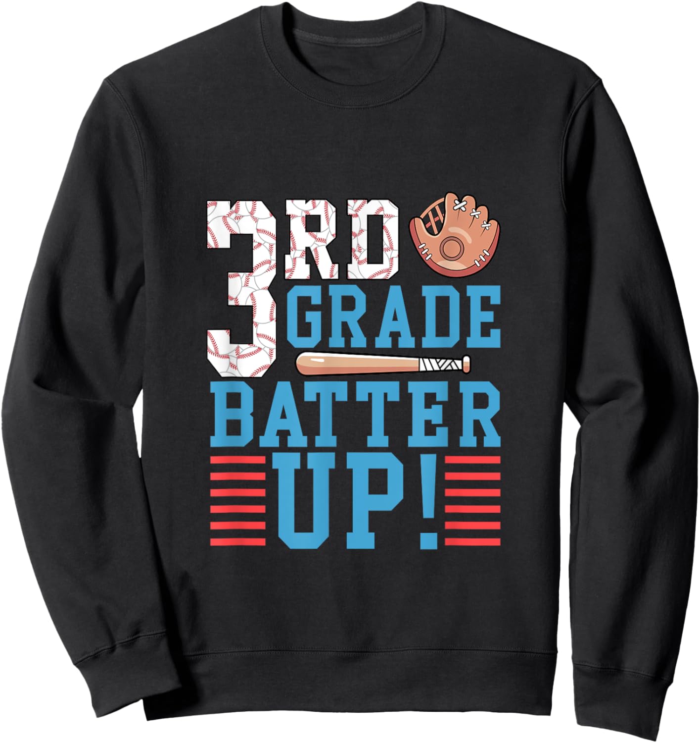 3rd Grade Back To School Shirt 3rd Grade Batter Up Baseball Sweatshirt - Sweatshirt | Black