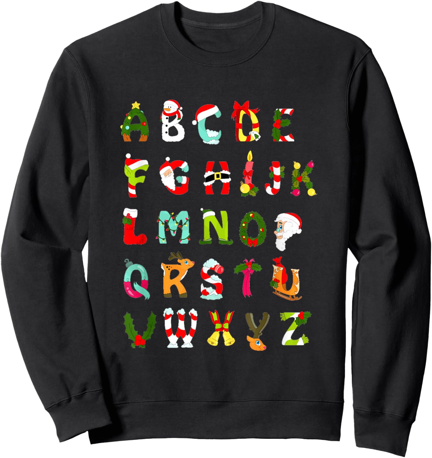 Christmas Alphabet ABC Cute Xmas Prek Teacher Men Women Sweatshirt - Sweatshirt | Black