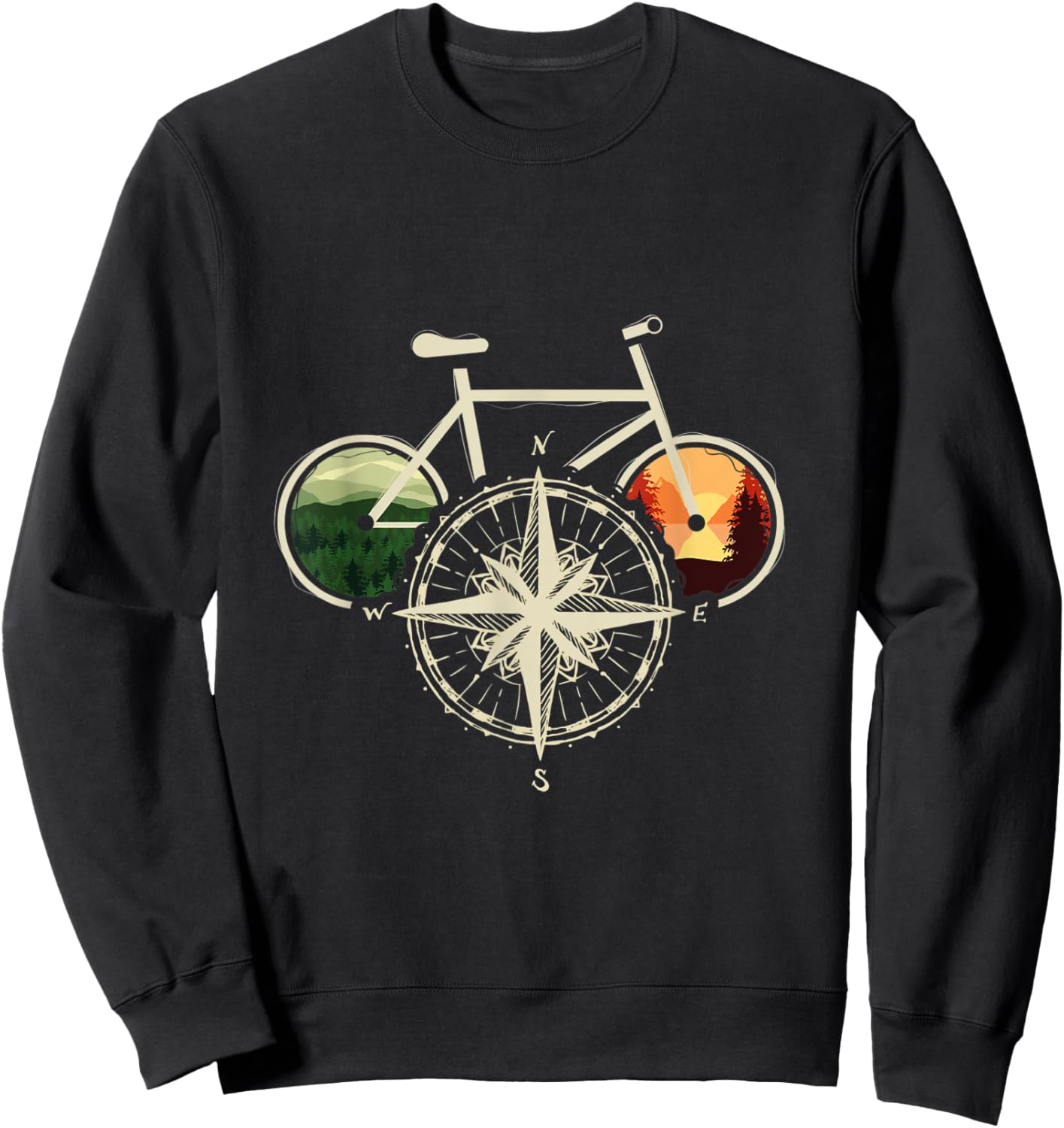 Retro Bicycle With Compass & Mountains I Bicycle Cycologist Sweatshirt - Sweatshirt | Black