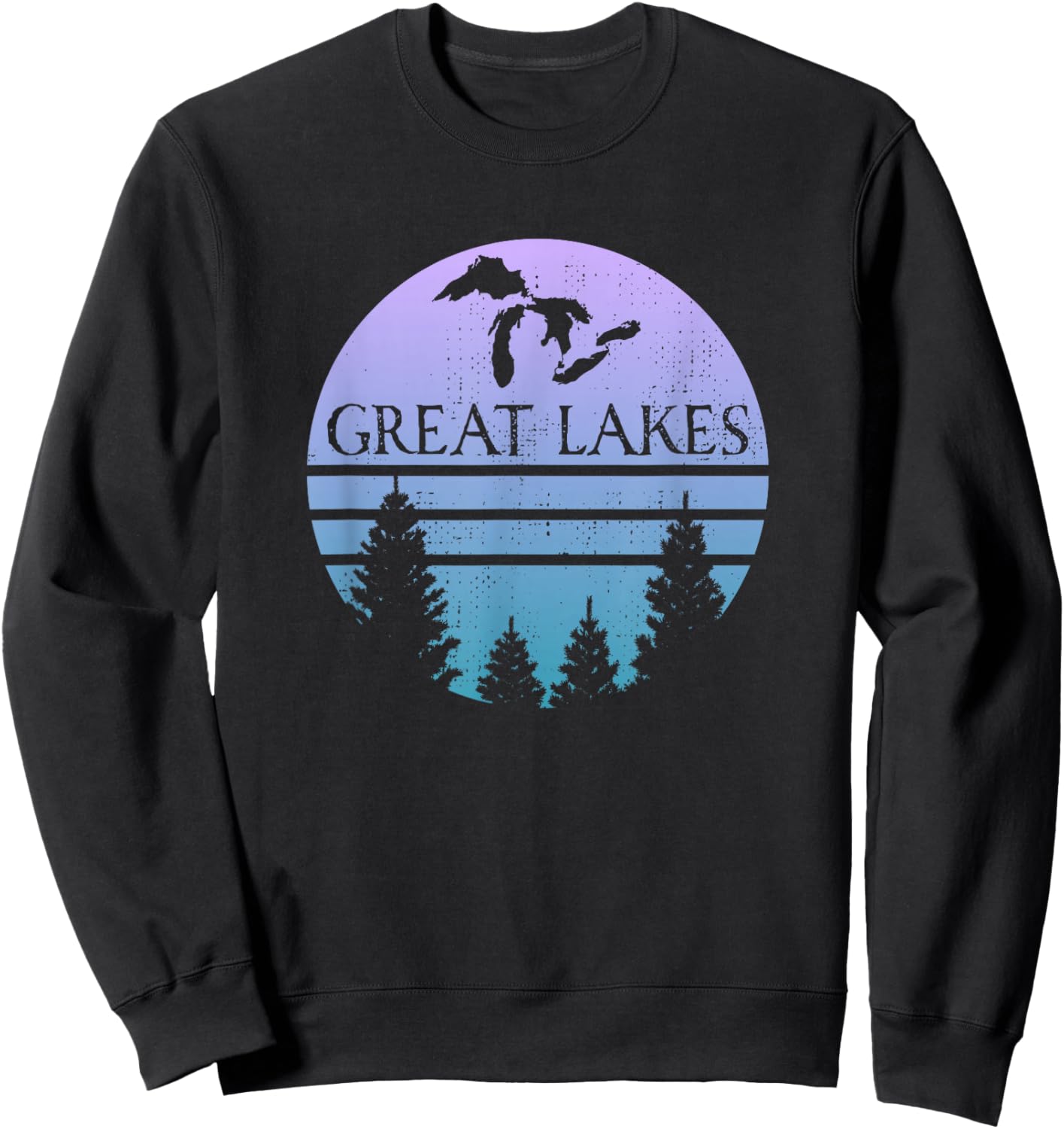 Great Lakes of Michigan Lakes Silhouette Trees Sweatshirt - Sweatshirt | Black