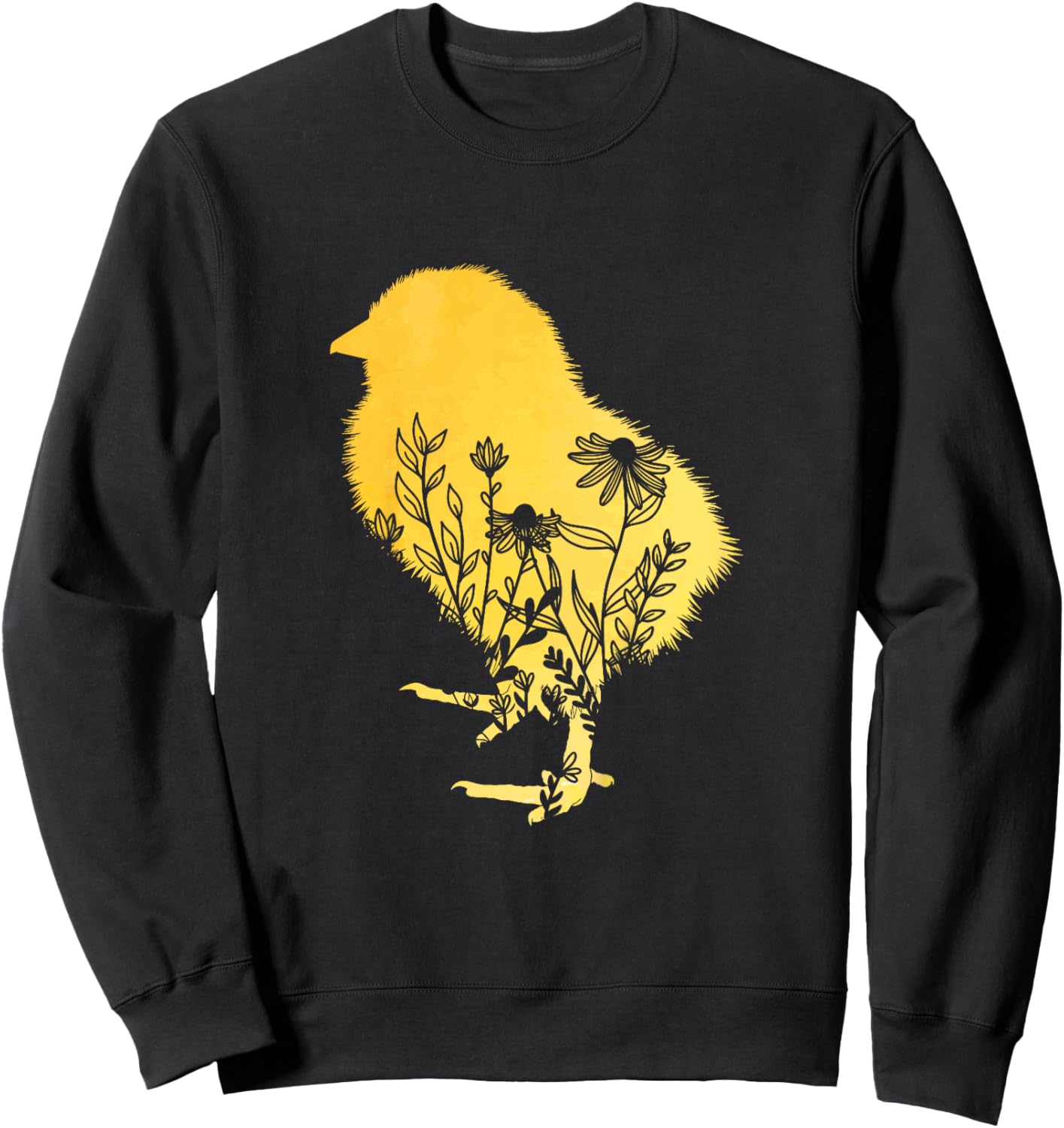 Kids Girls Chick Floral Toddler Easter Baby Chicken Cute Flower Sweatshirt - Sweatshirt | Black